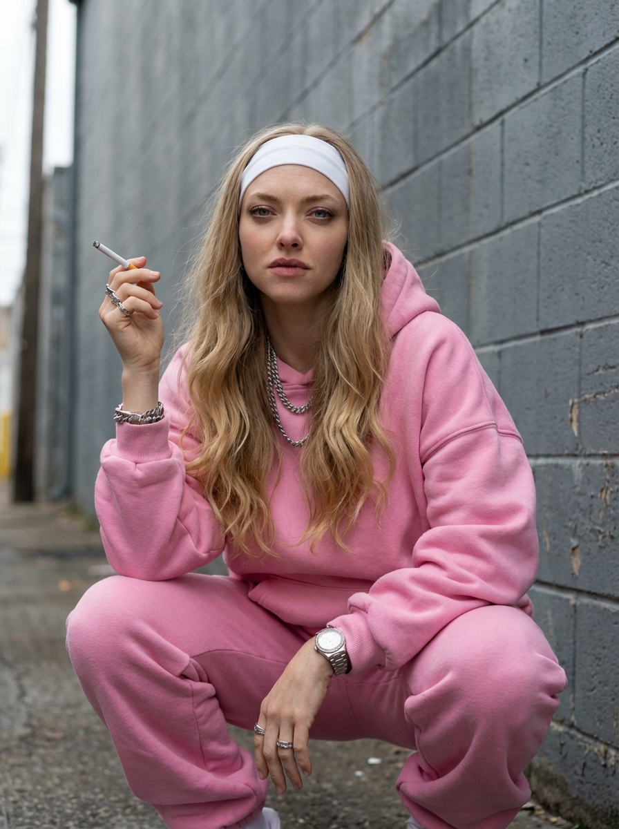 Urban Streetwear Editorial Portrait Prompt (Pink Tracksuit) — example 3