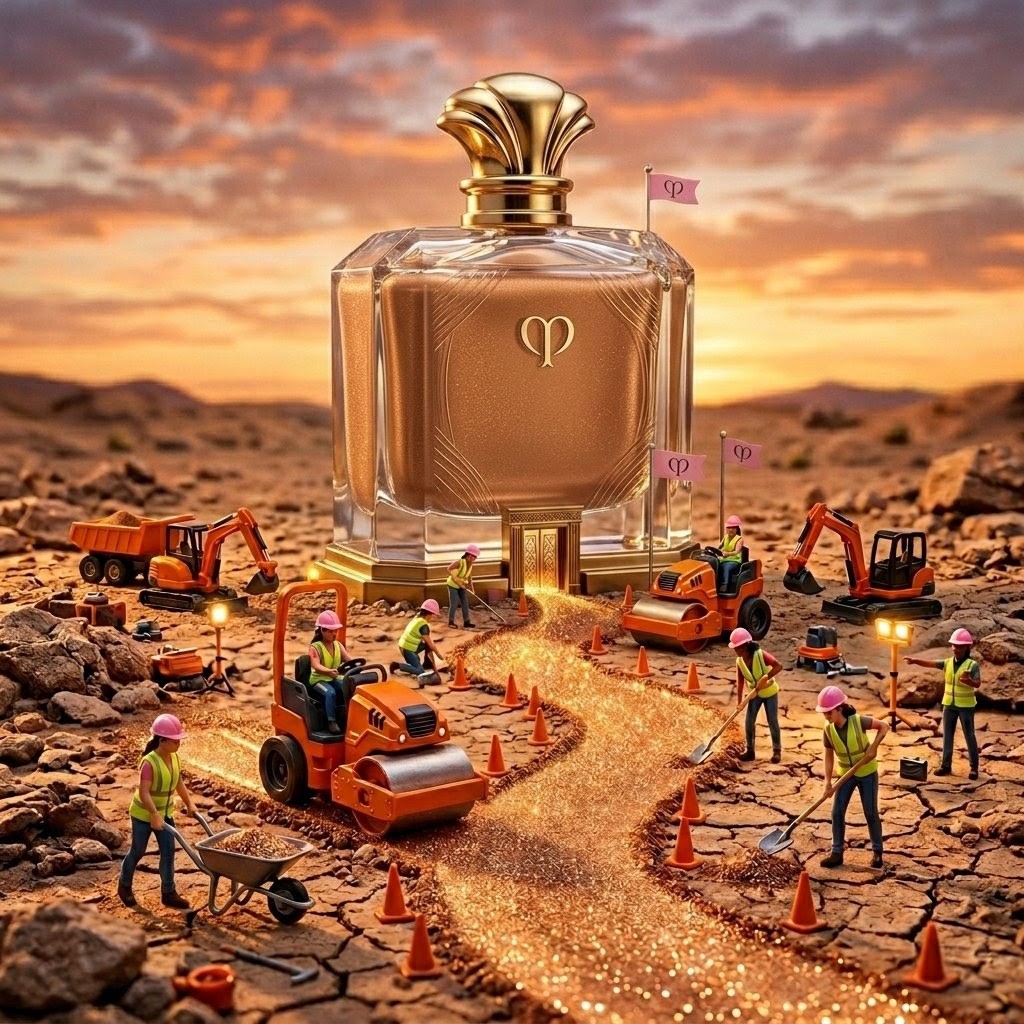 Ultra-Detailed Miniature Construction Scene for Luxury Product Ad — example 1