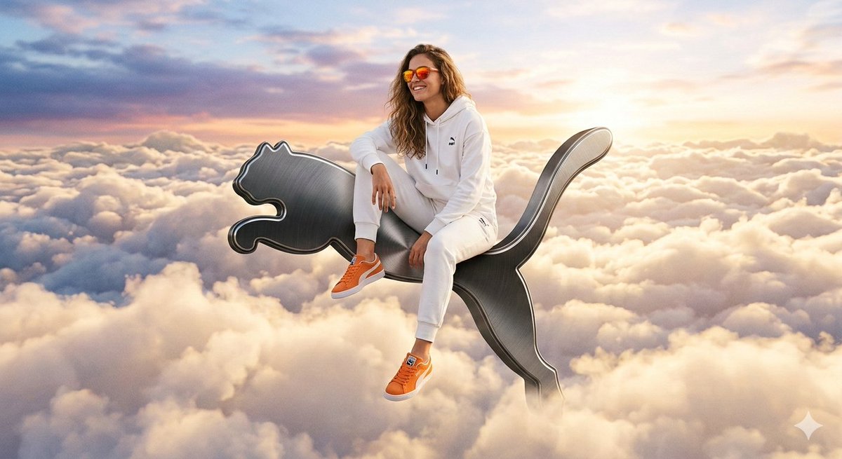 Surreal High-Fashion Ad on Floating Puma Logo — example 1