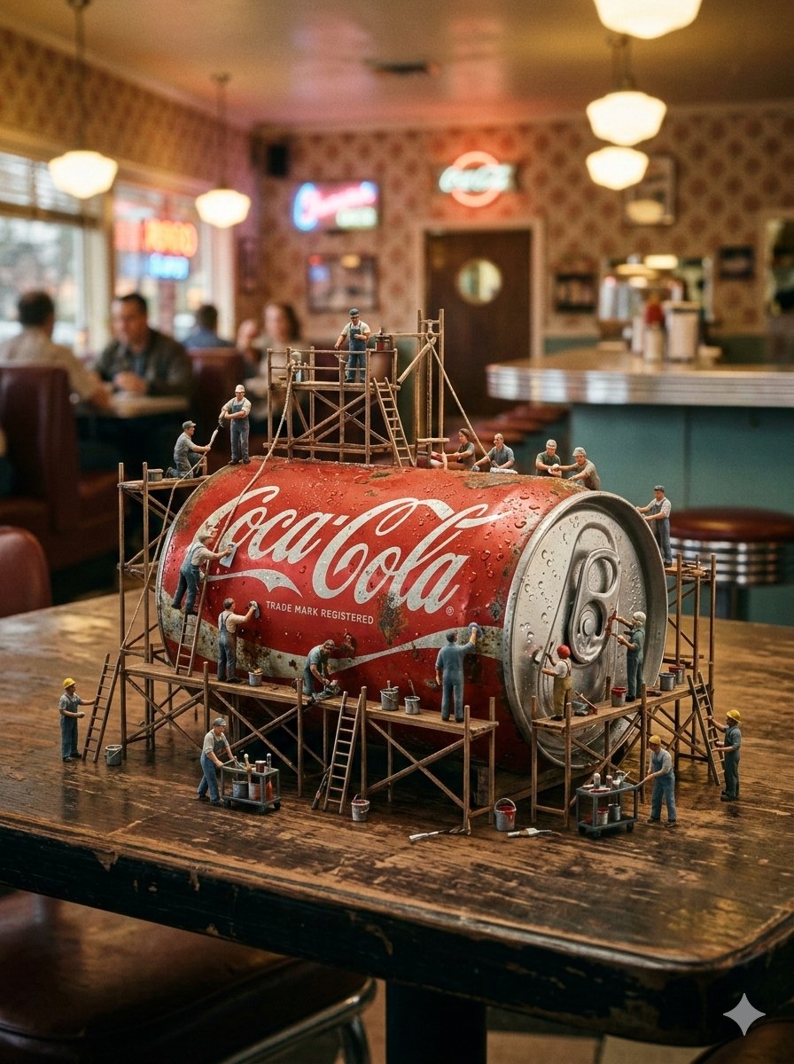 Miniature Industrial Scene on Luxury Products (Coca-Cola & Chanel) — example 1