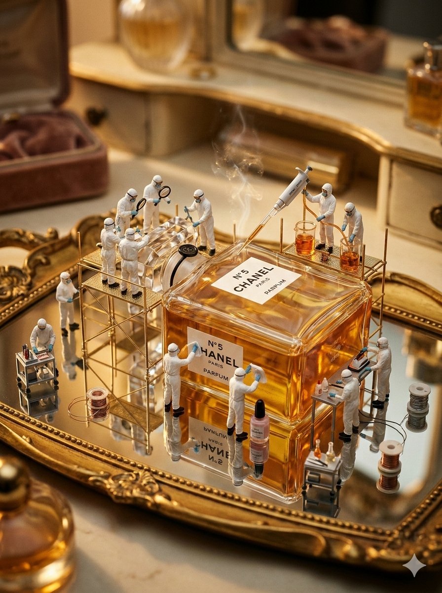 Miniature Industrial Scene on Luxury Products (Coca-Cola & Chanel) — example 2