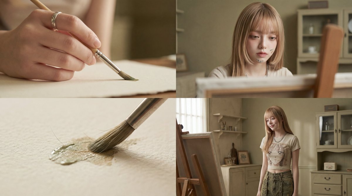 Cinematic Short Film Prompt: Woman Immersed in Art — example 1