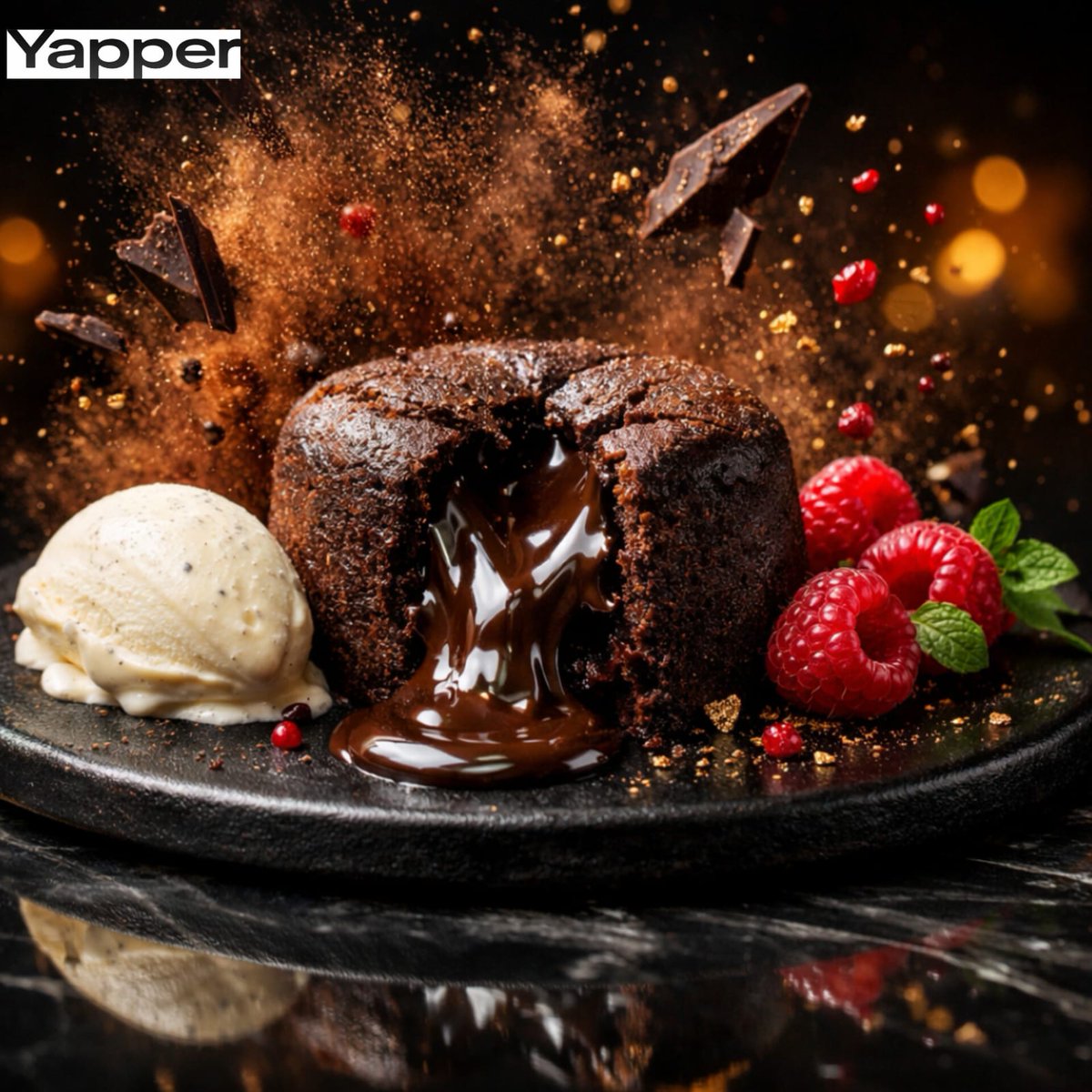 High-Speed Cinematic Luxury Dessert Photography Prompt (Molten Chocolate Lava Cake) — example 1