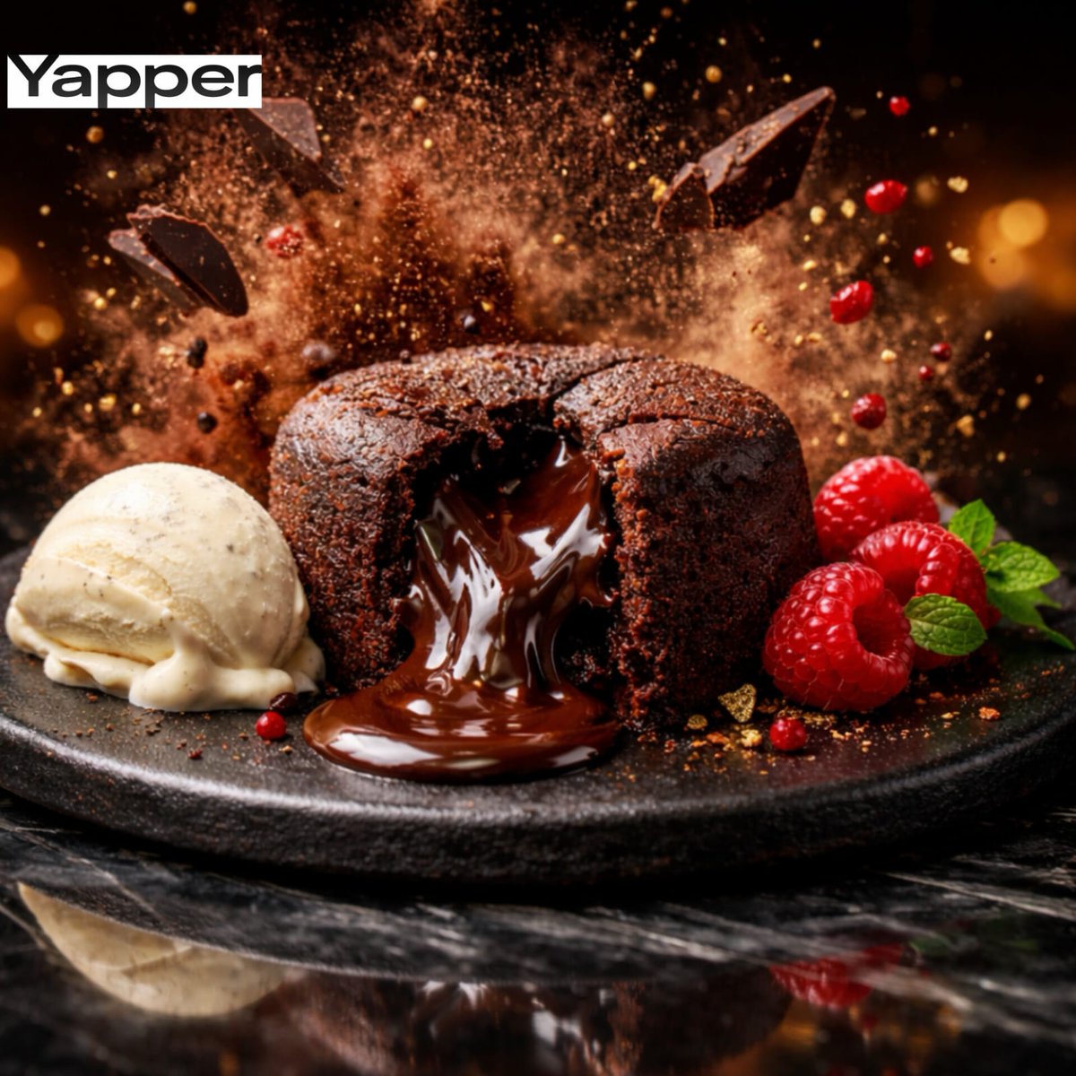 High-Speed Cinematic Luxury Dessert Photography Prompt (Molten Chocolate Lava Cake) — example 2