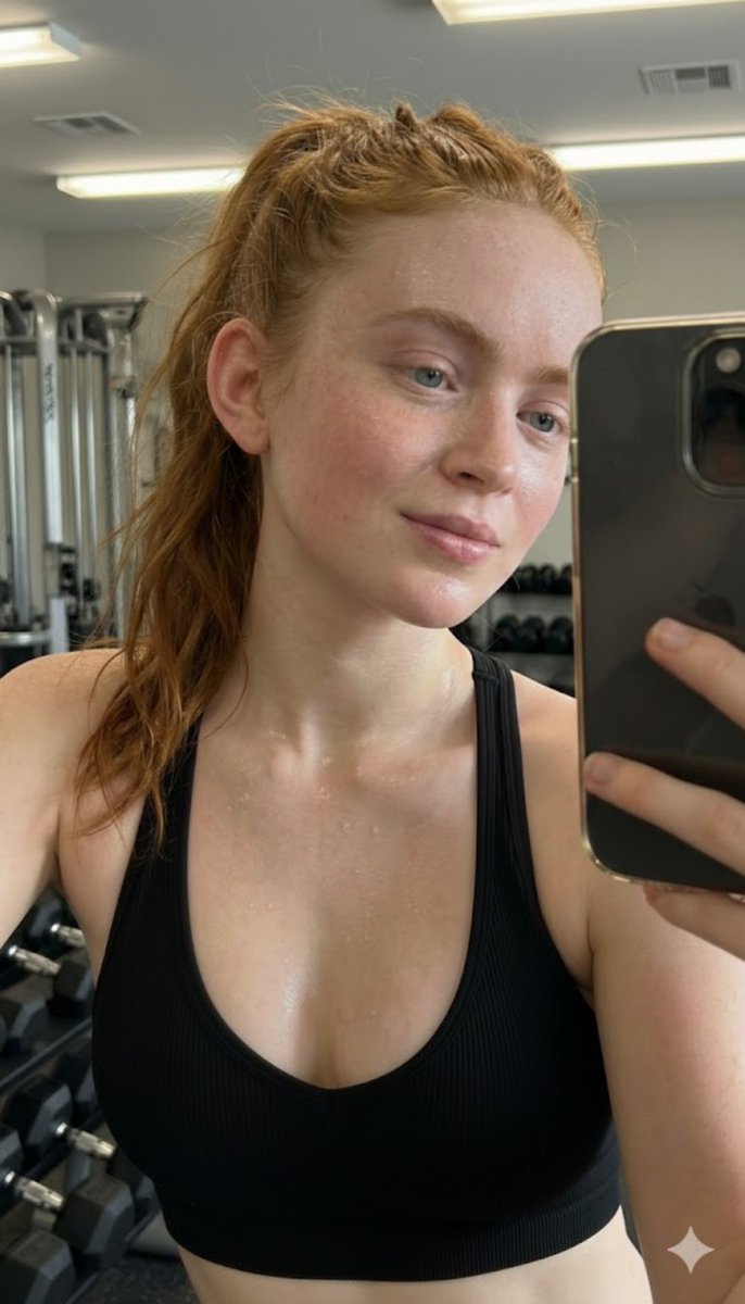 Post-Workout Mirror Selfie Portrait Prompt (Sadie Sink) — example 1