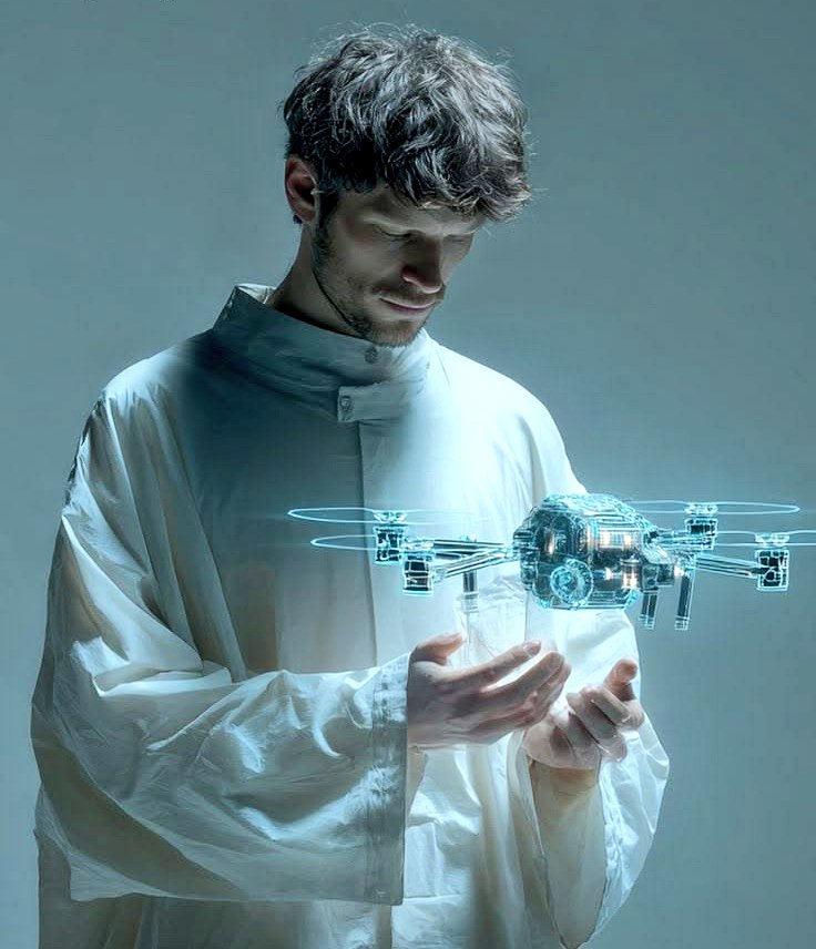 Man Holding Holographic Drone Prompt