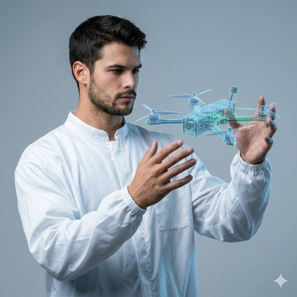 Man Holding Holographic Drone Prompt — example 2