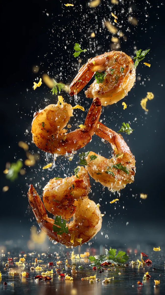 Cinematic Food Photography Prompts for Floating Steak and Shrimp — example 2