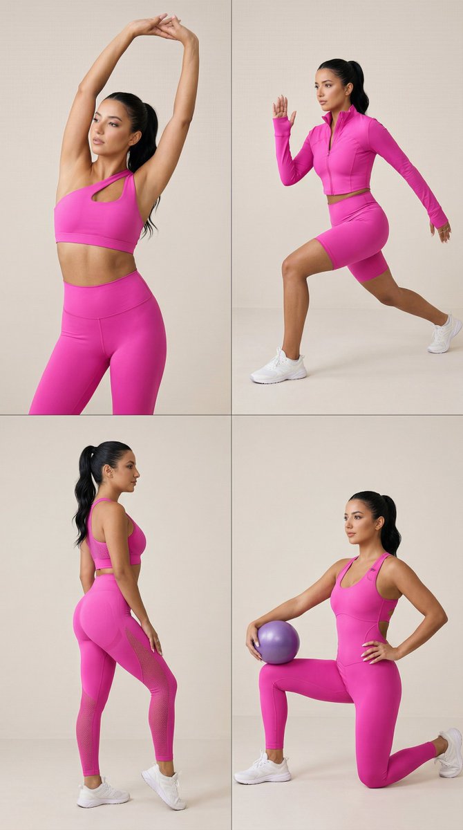 Nano Banana Pro Fitness Editorial Grid Prompt (Pink Activewear) — example 1