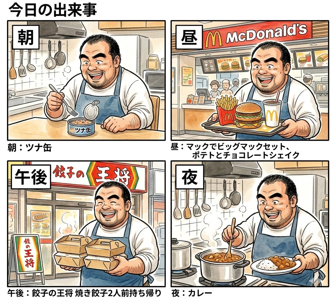 4-Panel Manga Prompt: A Day's Meals — example 1