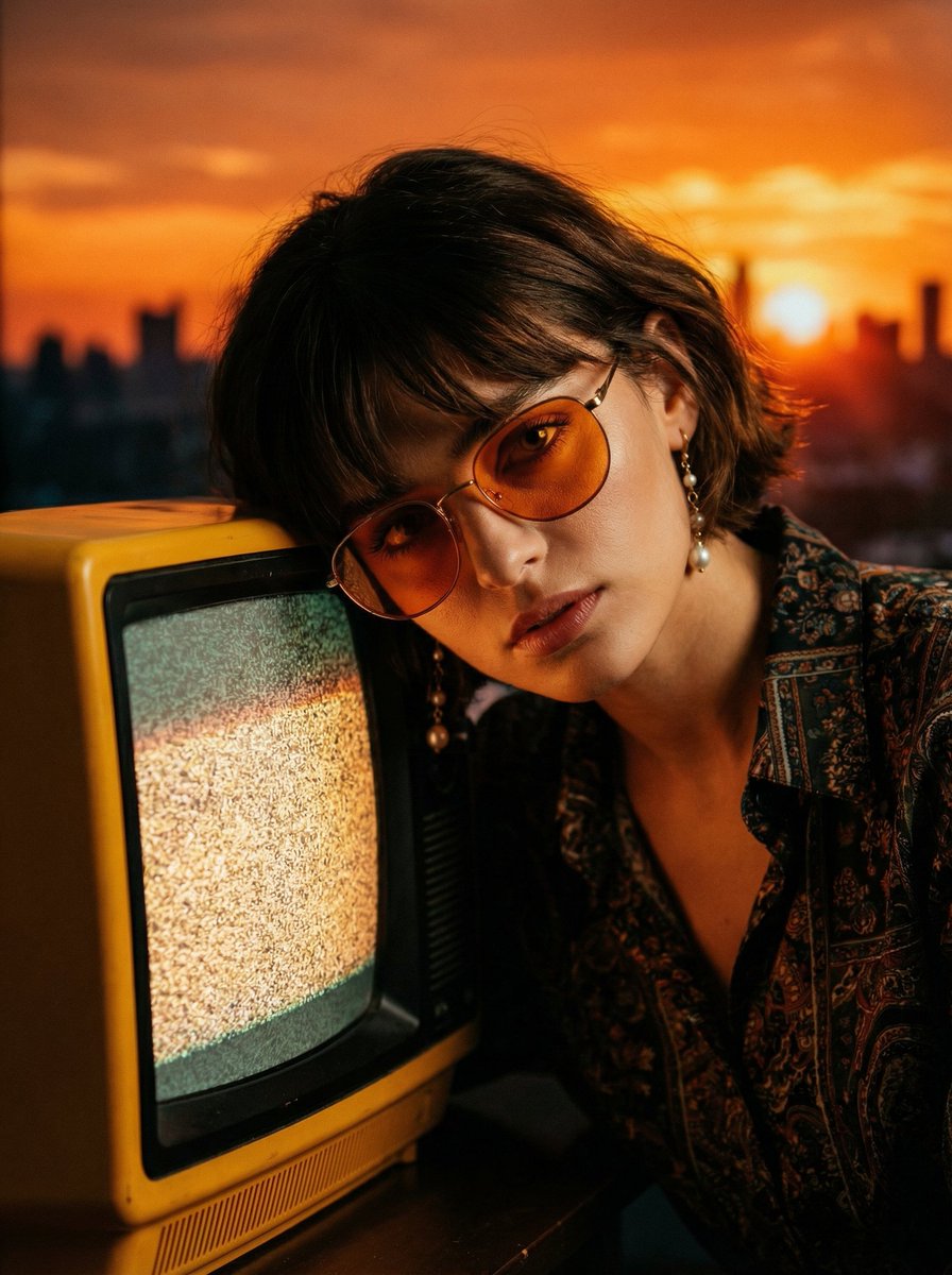 Cinematic Portrait with Static CRT Television — example 1