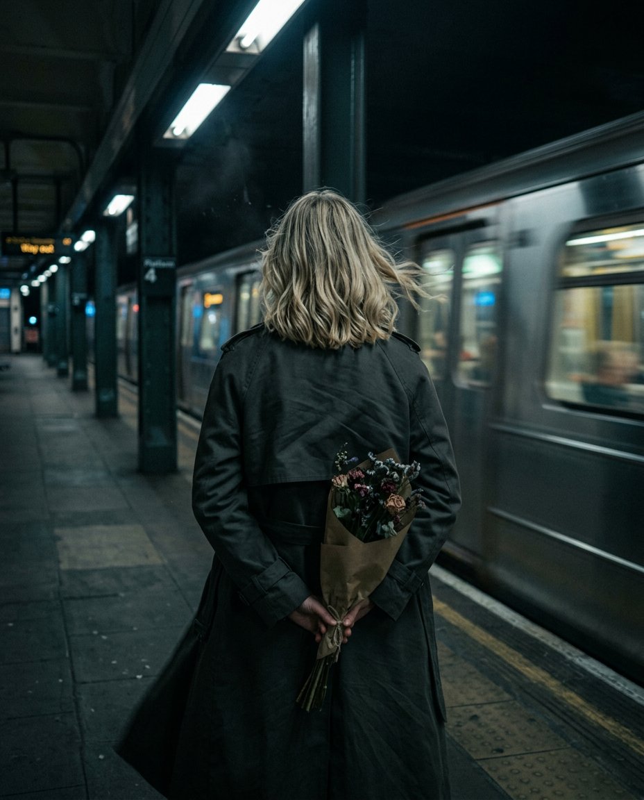 Cinematic Night Scene on Subway Platform — example 2