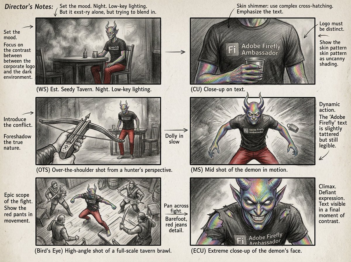 Six-Panel Cinematic Storyboard Sketch — example 1