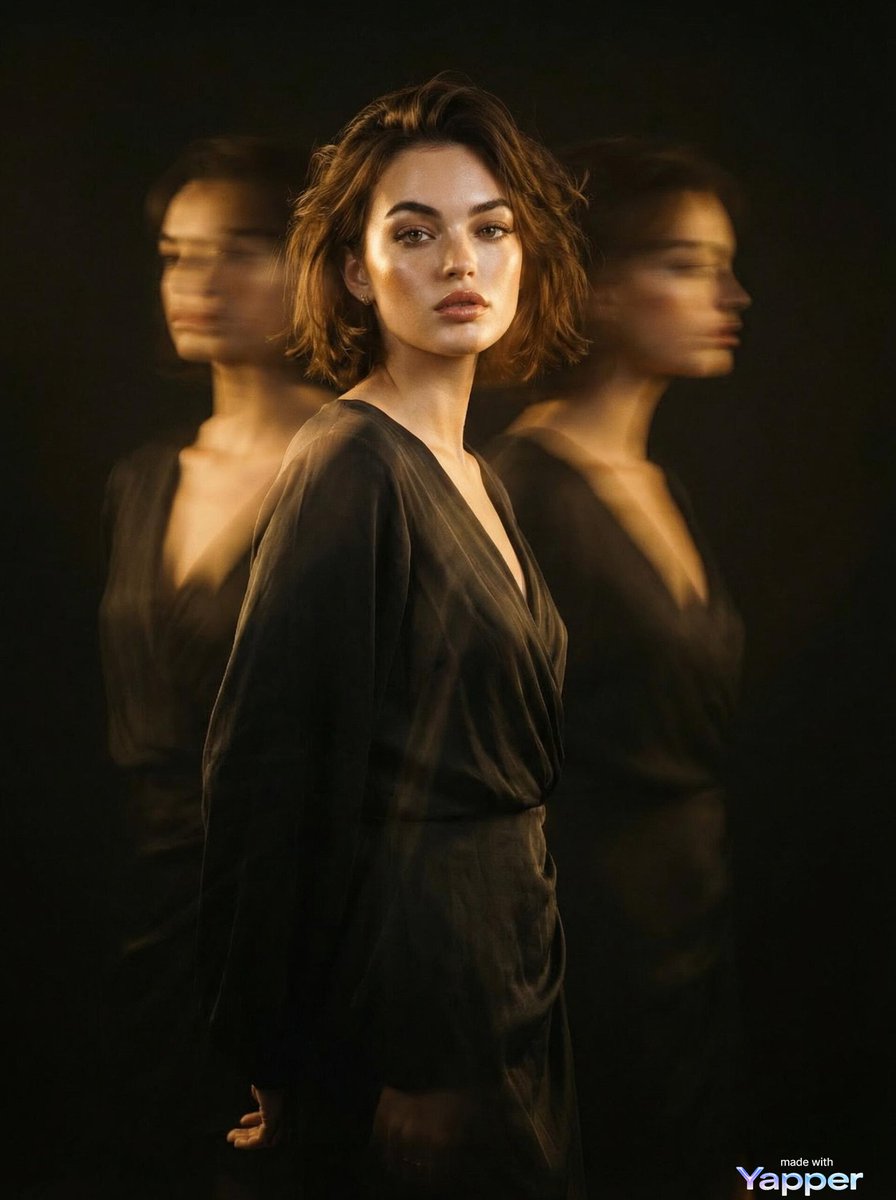 Cinematic Fashion Portrait with Motion Blur Ghost Figures — example 1