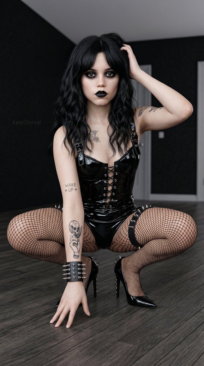 Goth Aesthetic Portrait with Spiked PVC Bodysuit — example 4