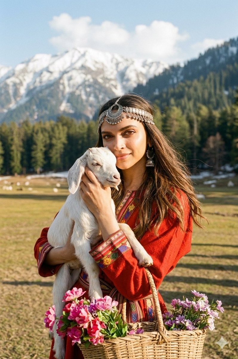 Cinematic Portrait of Kashmiri Woman with Baby Goat — example 1