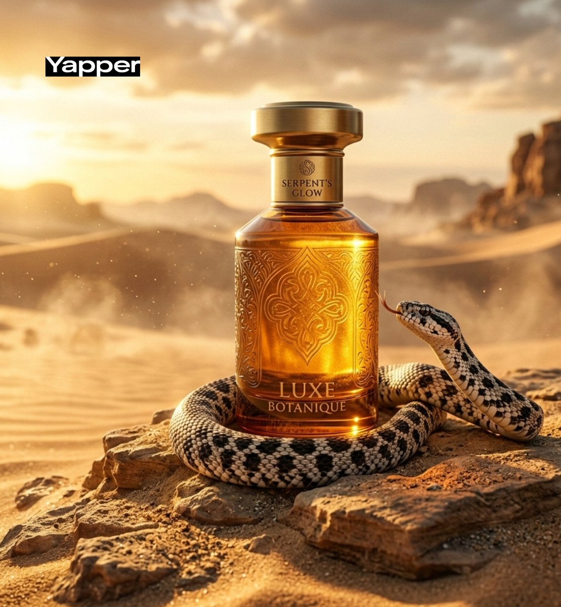 Luxury Perfume Advertisement in Desert Setting — example 1
