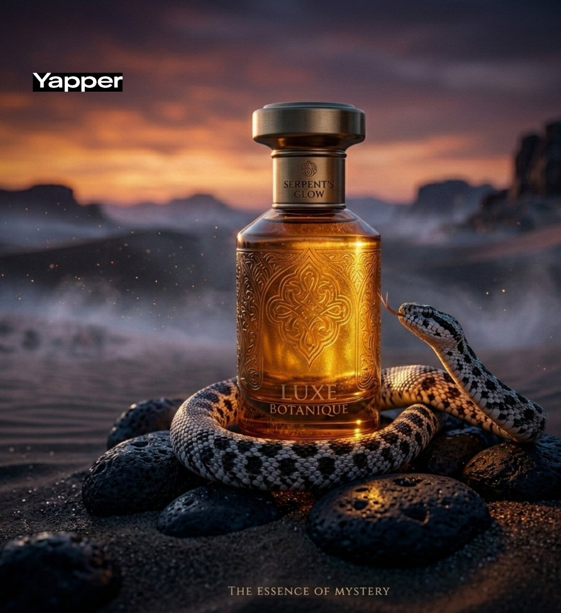 Luxury Perfume Advertisement in Desert Setting — example 2