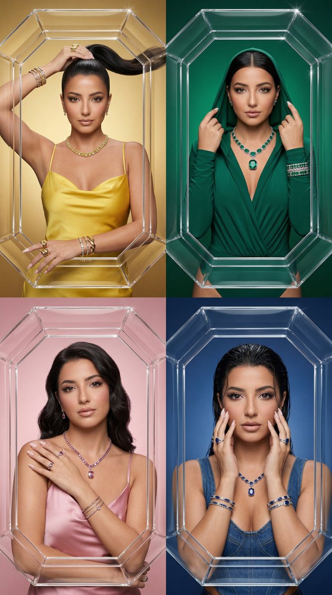 Ultra-Luxury Jewelry Campaign Collage (2x2 Grid) — example 1