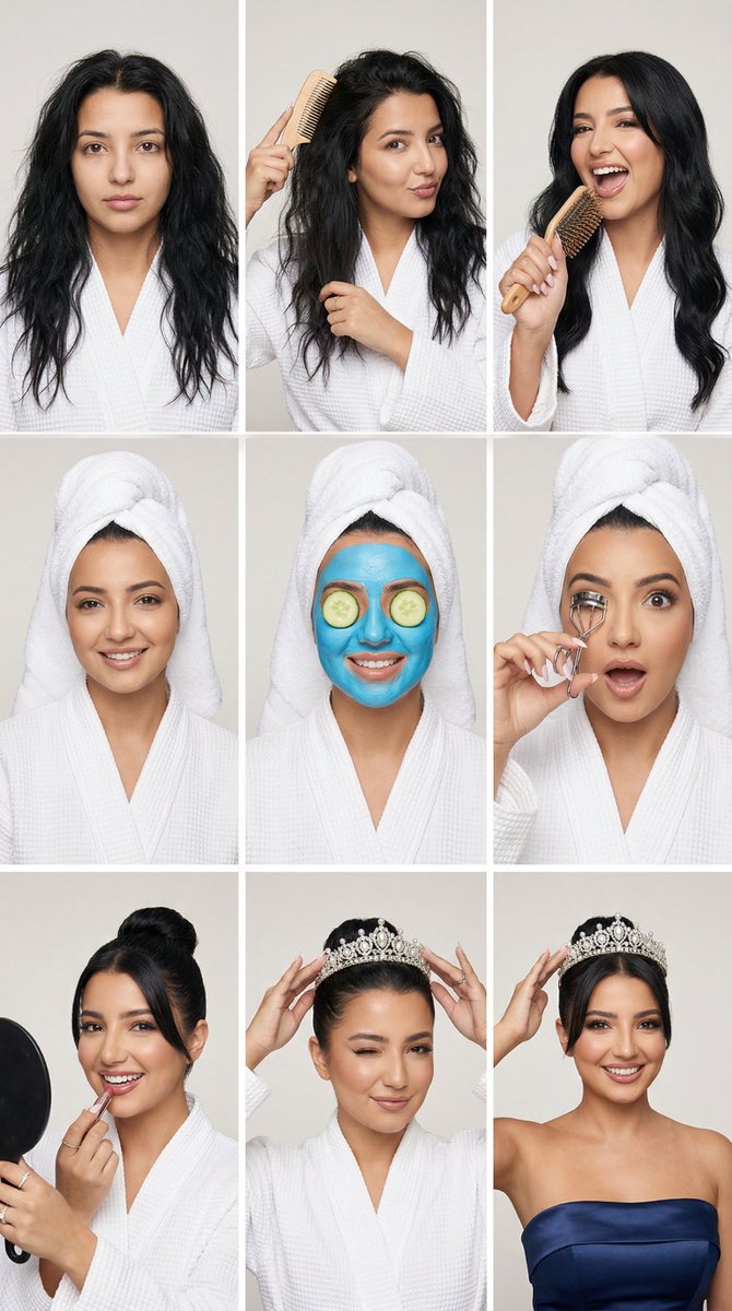 Glam Spa to Tiara Story Grid (3x3 Identity Lock) — example 1