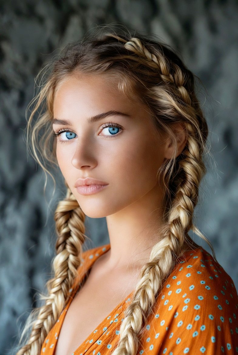 Cinematic Portrait of Woman with Braids — example 3