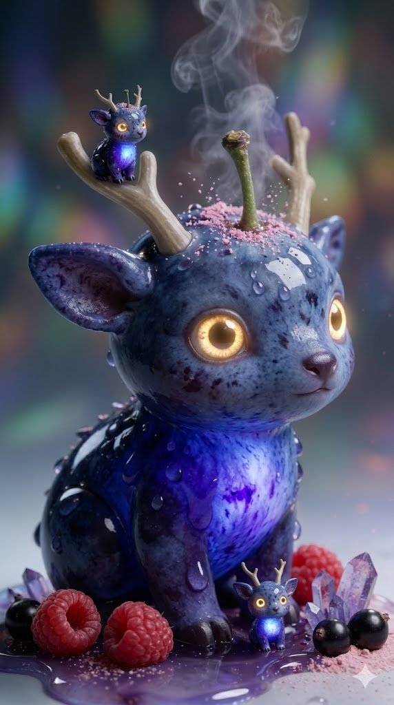 Kawaii Blueberry Fawn Forest Spirit Macro Photo — example 2