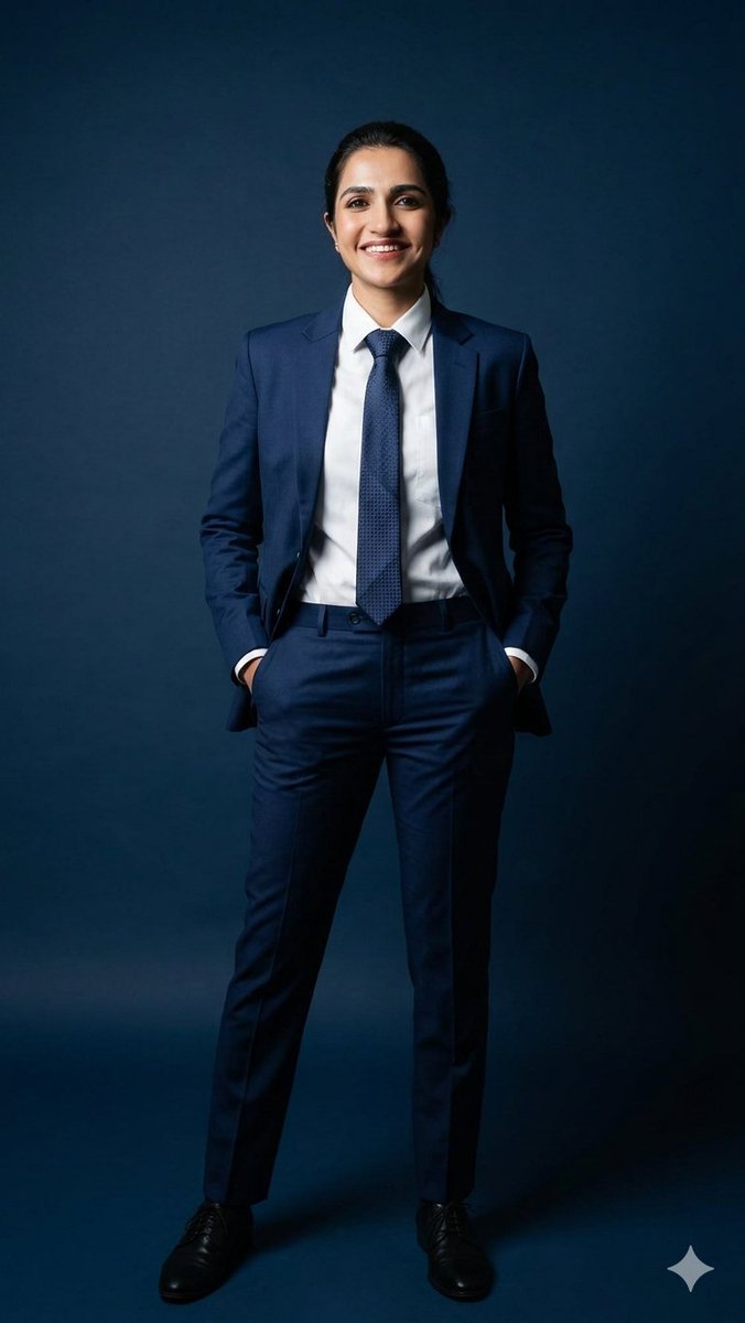 Business Woman in Navy Suit Portrait — example 2