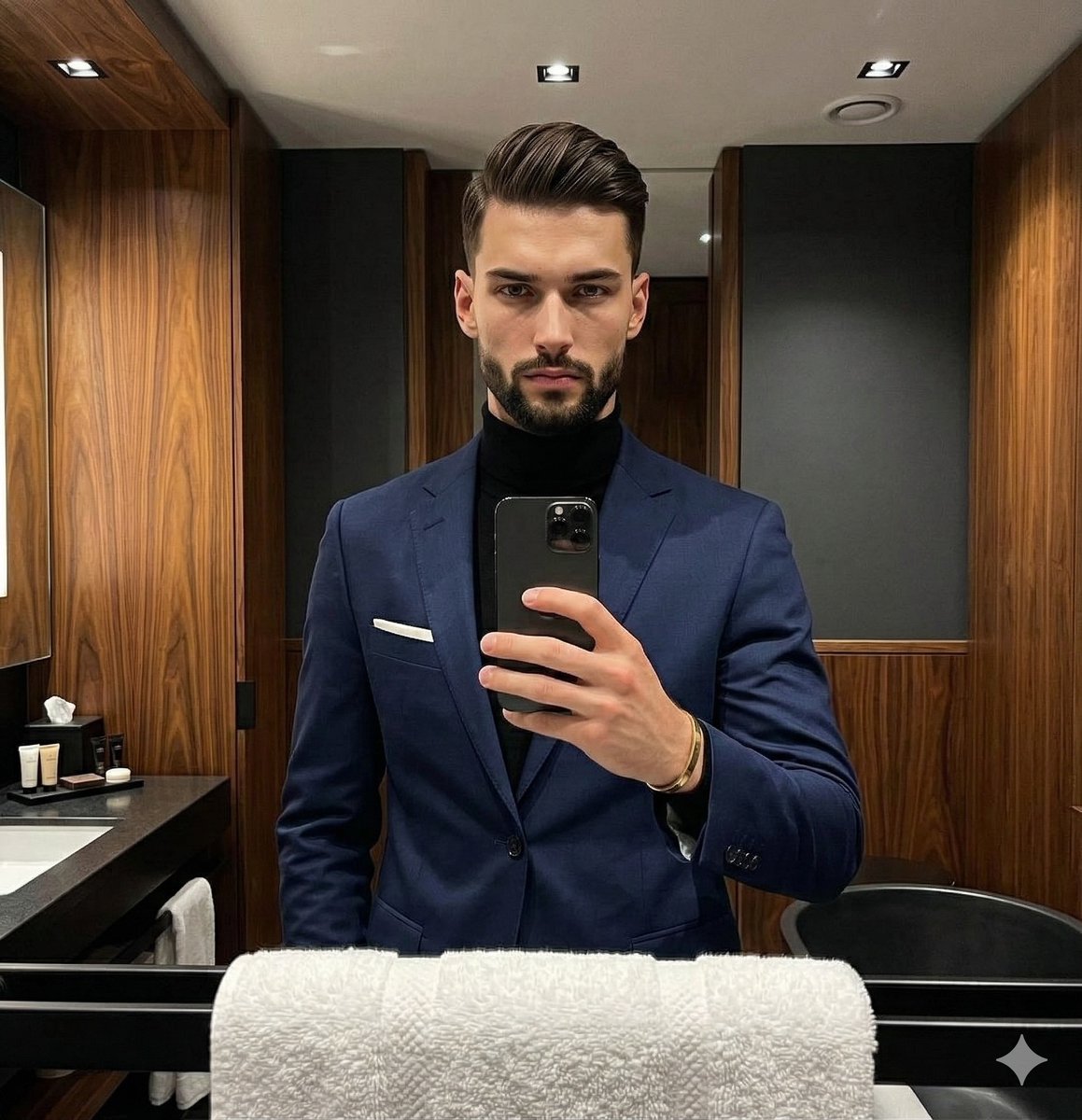Moody Luxury Lifestyle Portrait of a Man in a Navy Suit