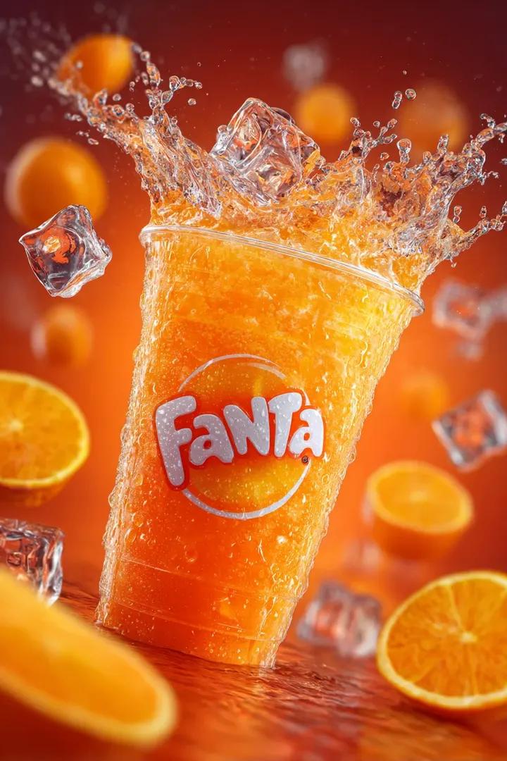 Fanta Soda Product Photography with Splashes — example 1