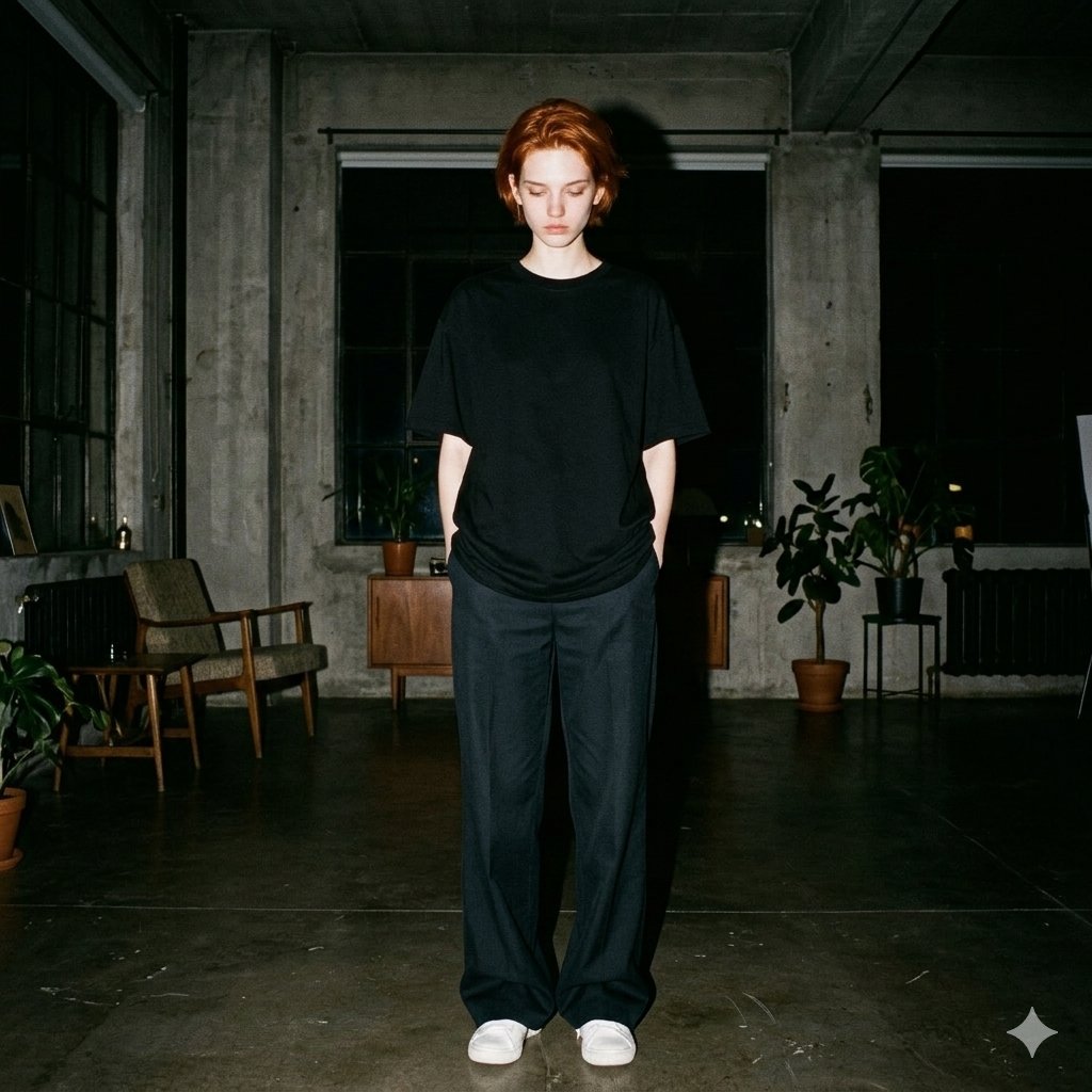 Nighttime Industrial Loft Fashion Shot (35mm Film Aesthetic) — example 2