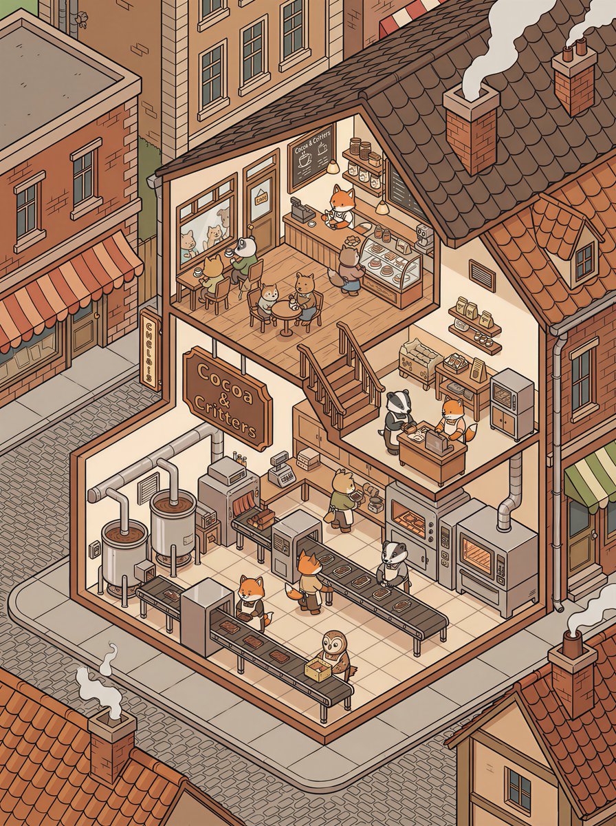 Isometric 2.5D Architectural Slice Illustration of an Animal Community — example 2