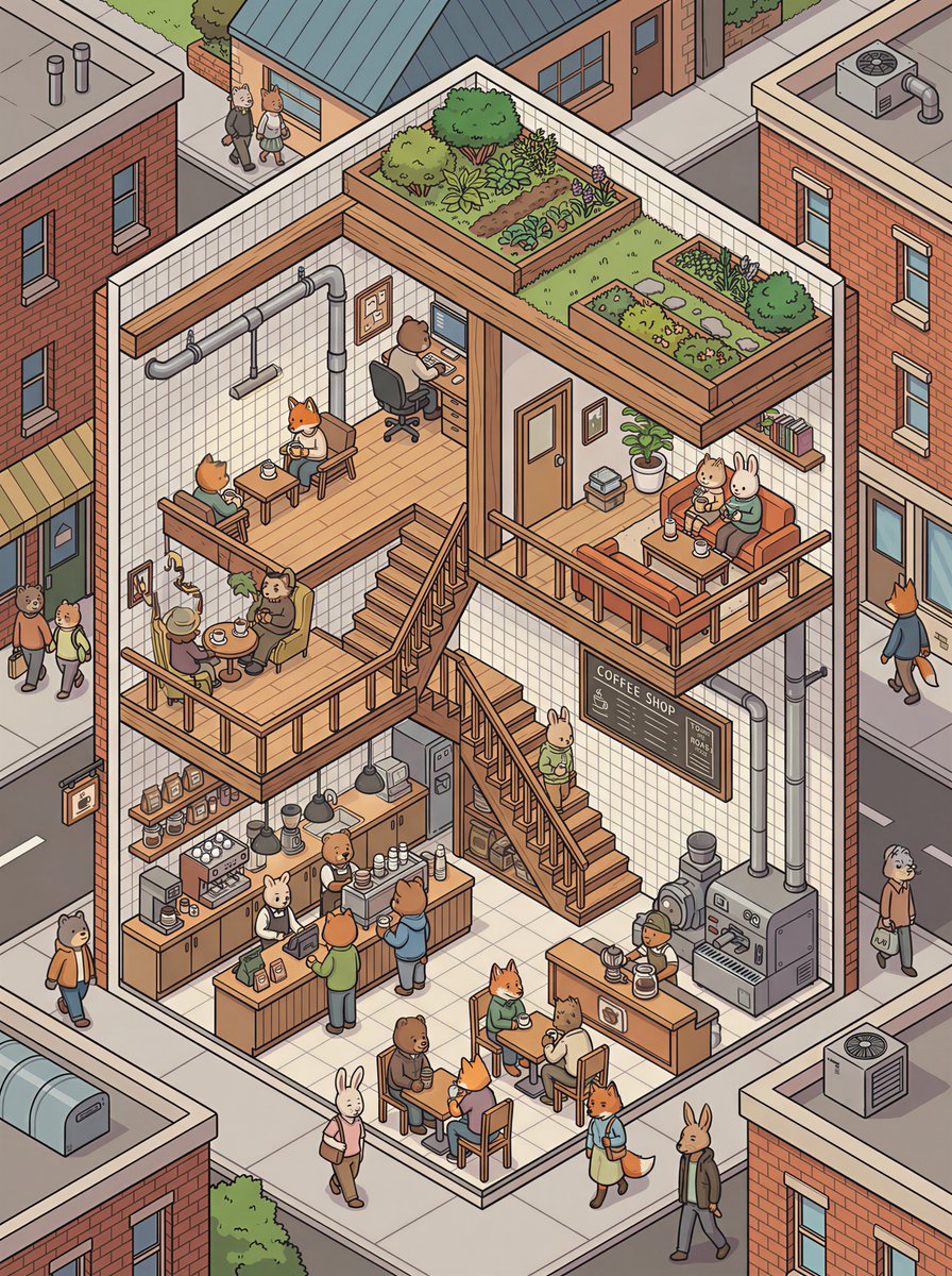 Isometric 2.5D Architectural Slice Illustration of an Animal Community — example 3