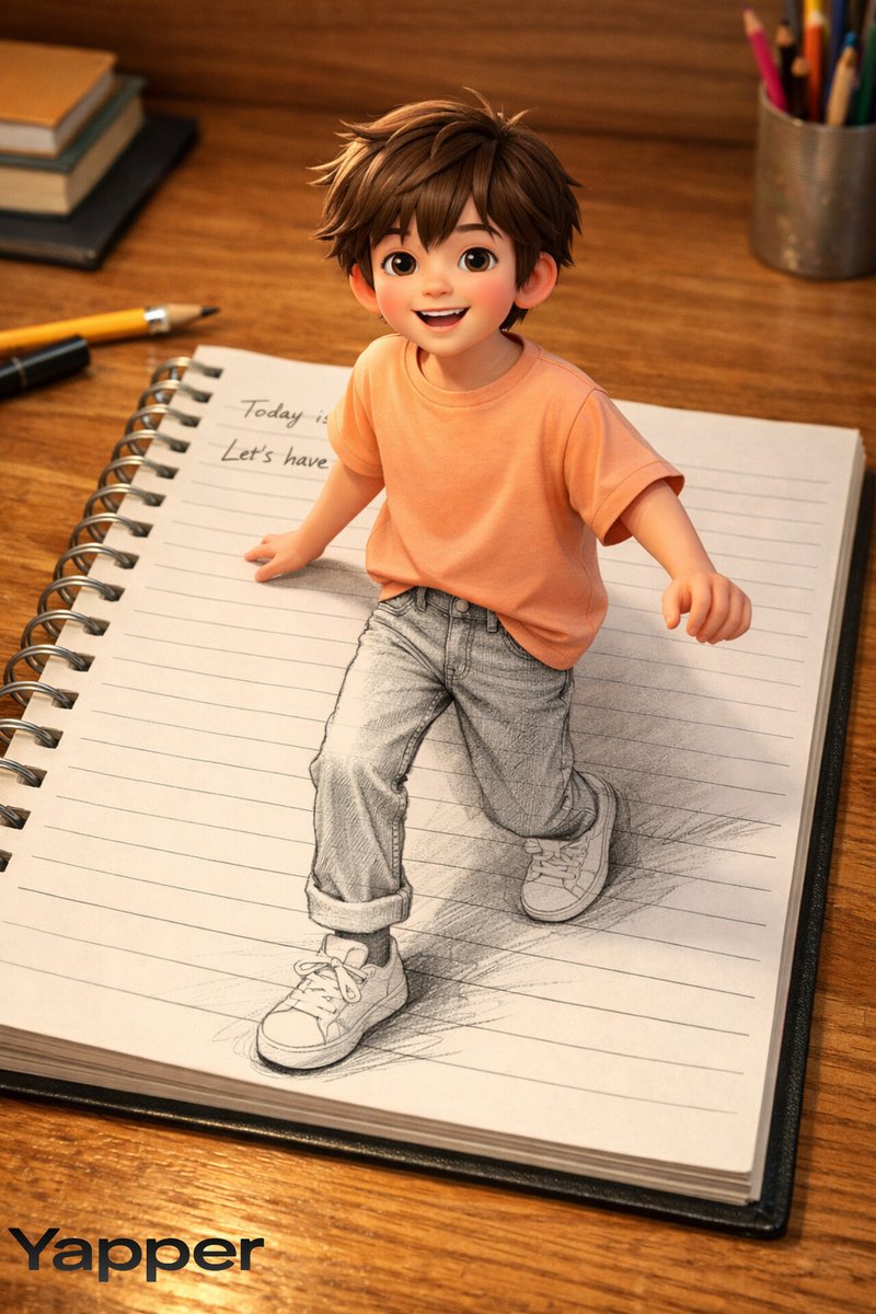 Creative 3D Illusion Artwork of a Boy Stepping Out of a Notebook — example 1
