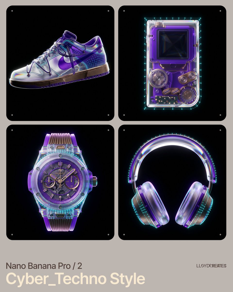 Cyber-Techno Product Shot in Void with Prismatic Effects — example 1