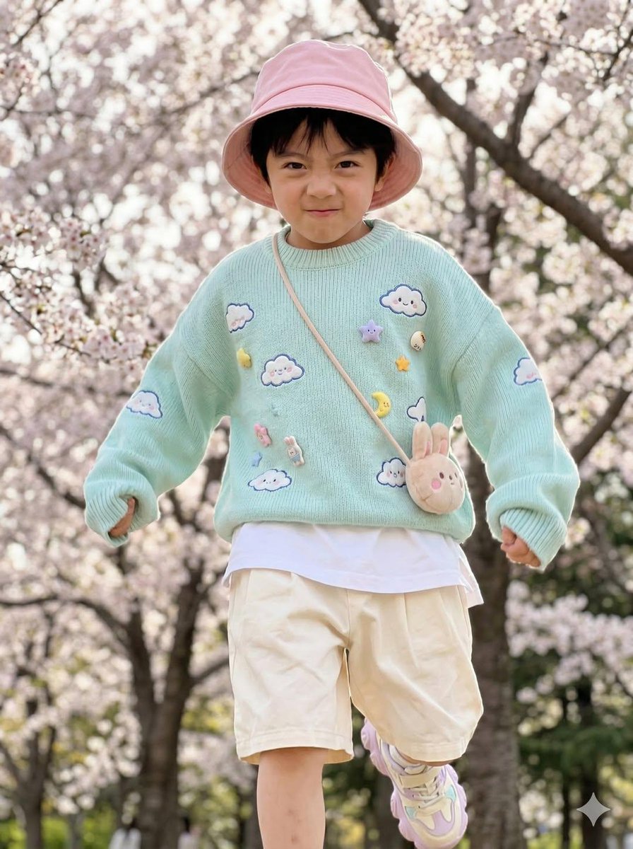Hyper-Realistic Child Fashion Snapshot in Spring Garden