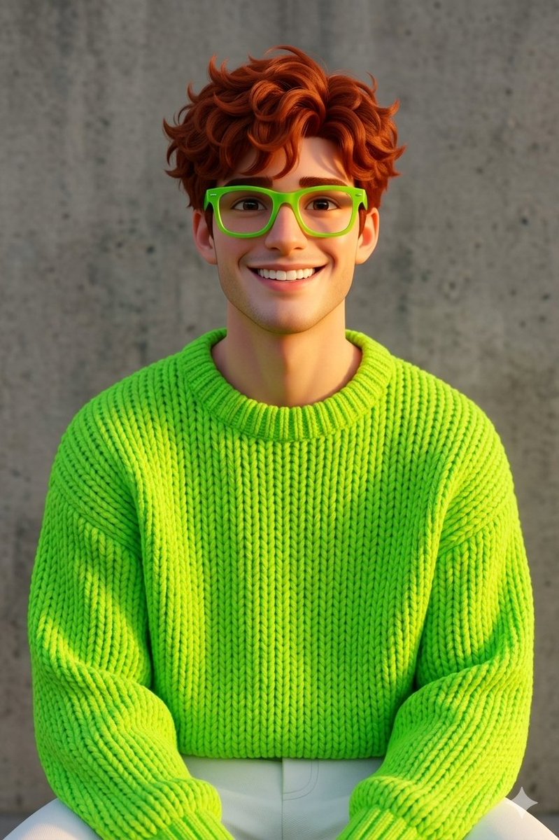 Disney-Pixar Style 3D Portrait of Man in Neon Sweater — example 1