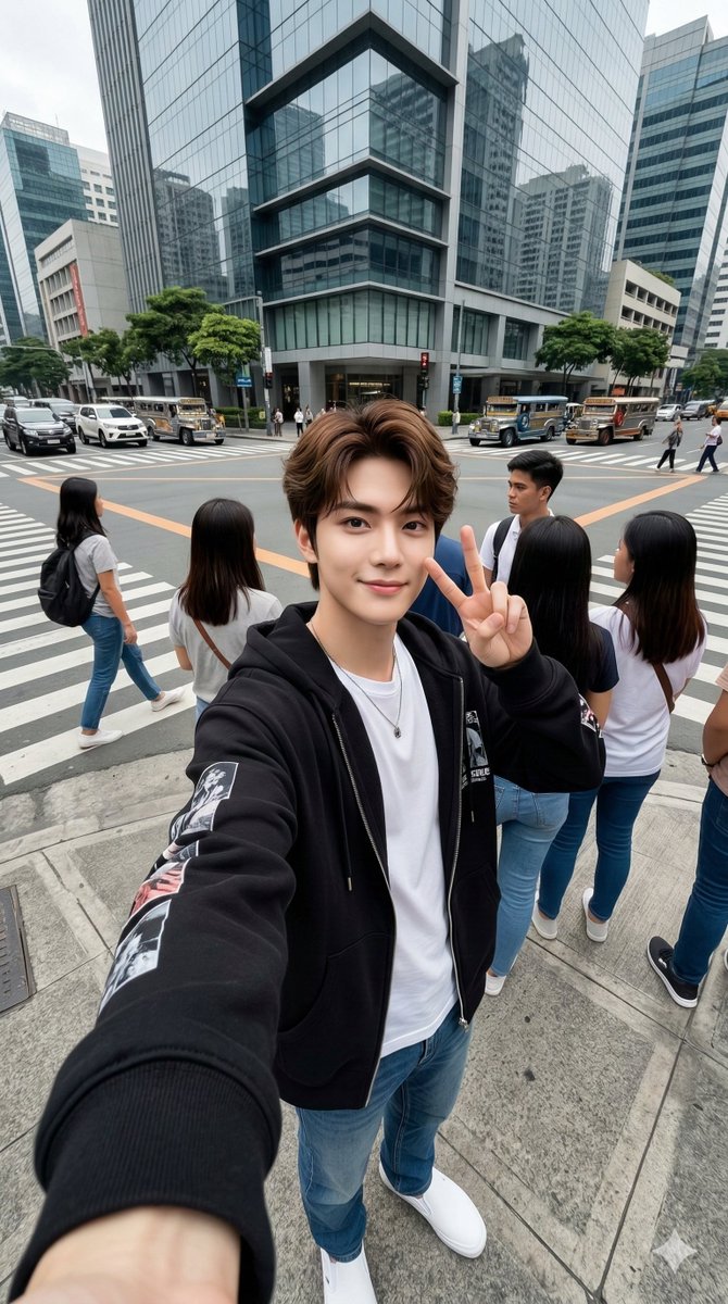 Urban Streetwear Wide-Angle Group Selfie — example 1