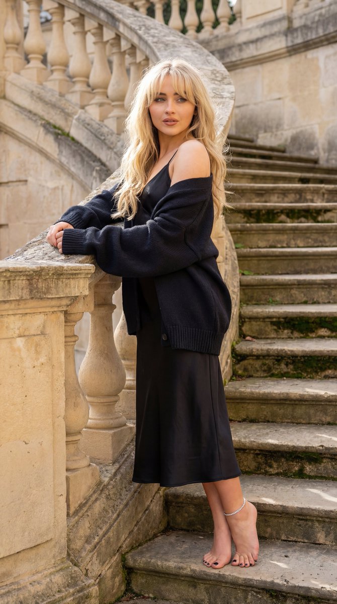 Sabrina Carpenter Neoclassical Stone Staircase Portrait — example 1