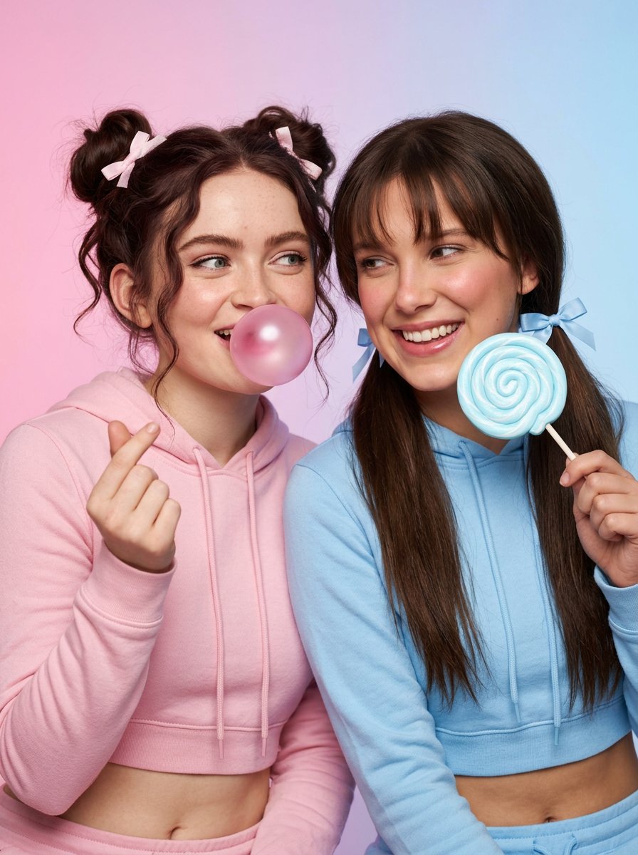 Playful Pastel Studio Portrait of Sadie Sink and Millie Bobby Brown — example 2