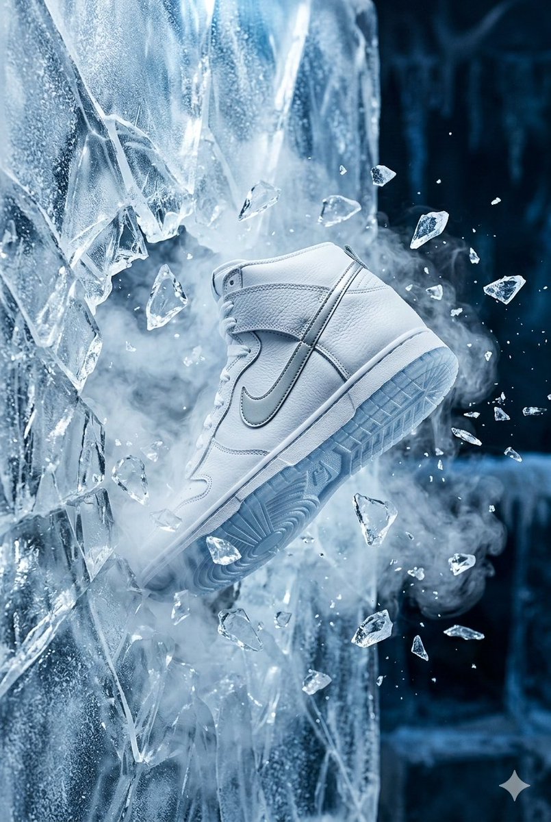 Nike Dunk Bursting Through Crystalline Wall — example 1