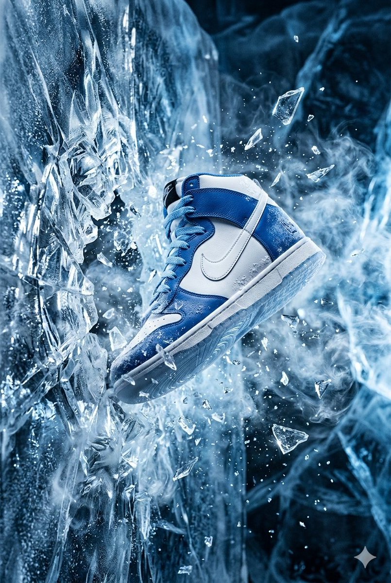 Nike Dunk Bursting Through Crystalline Wall — example 2