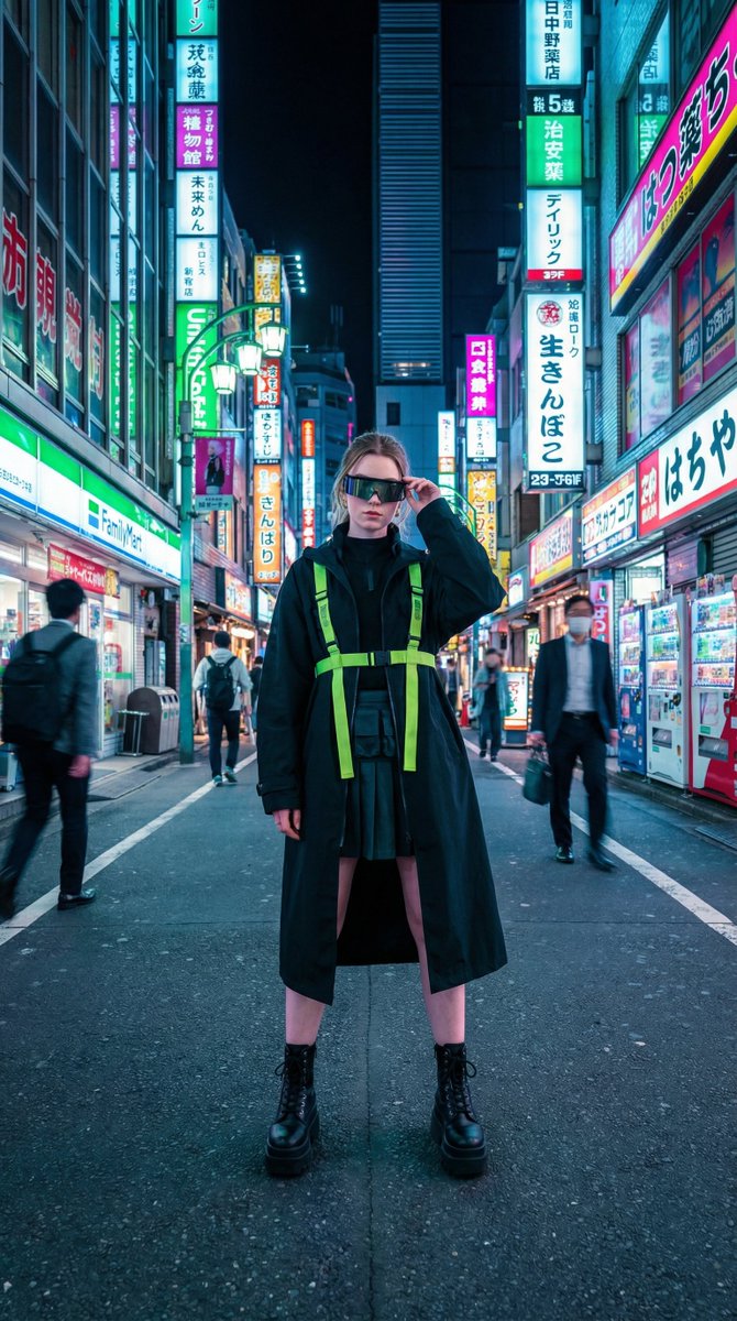Cyberpunk High-Fashion Model in Shinjuku — example 2