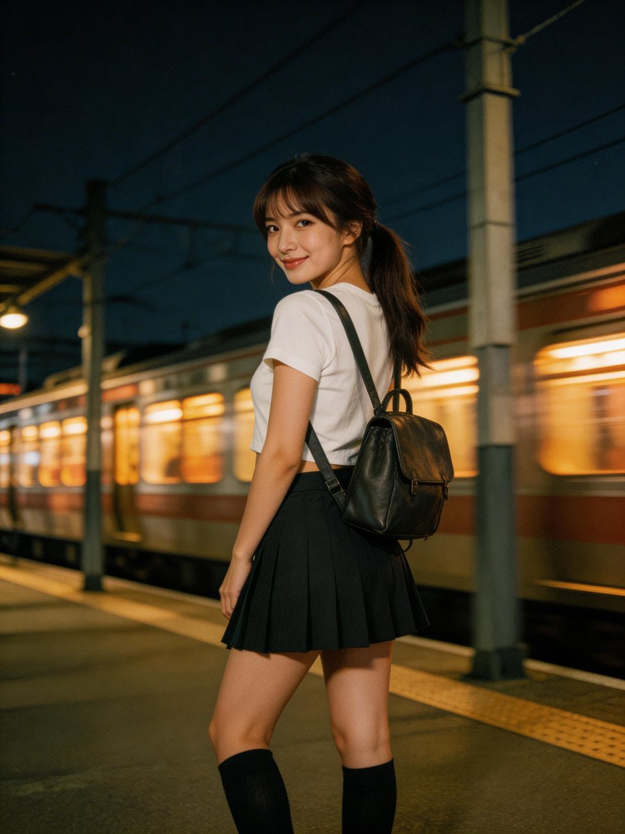 Cinematic Vintage Photograph of Woman by Moving Train (Image-to-Image) — example 2