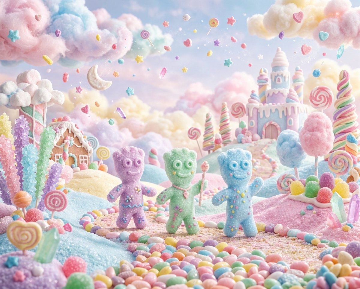 Pastel Painted Sour Patch Kids in Whimsical Candyland — example 1