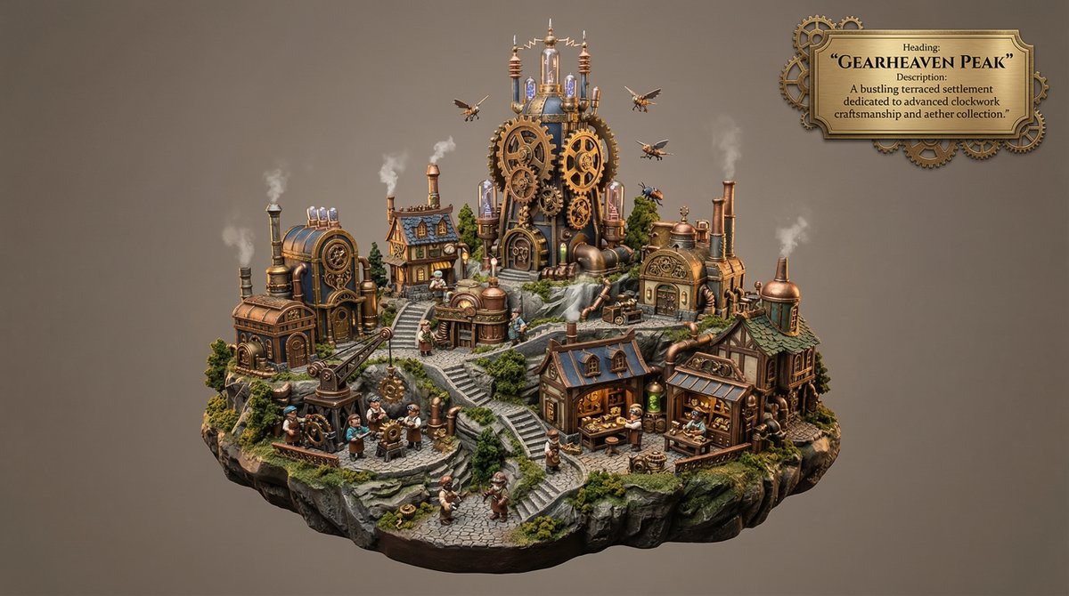 Whimsical Mono-Punk Floating Miniature Diorama Generator — example 1