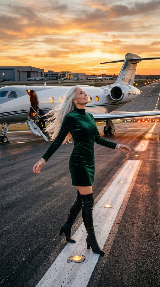 Cinematic Photo of Woman on Airport Runway — example 1