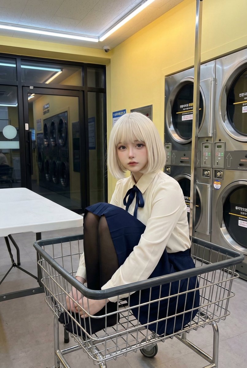 Cosplay Model in Laundry Cart Portrait — example 1