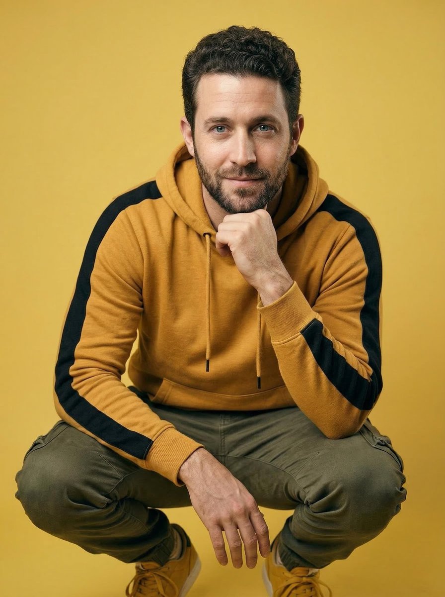 Ultra-Realistic Studio Portrait of Man in Mustard Hoodie — example 1
