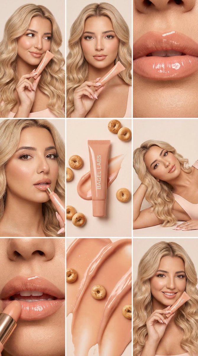 Luxury Peach Lip Campaign 3x3 Grid — example 1