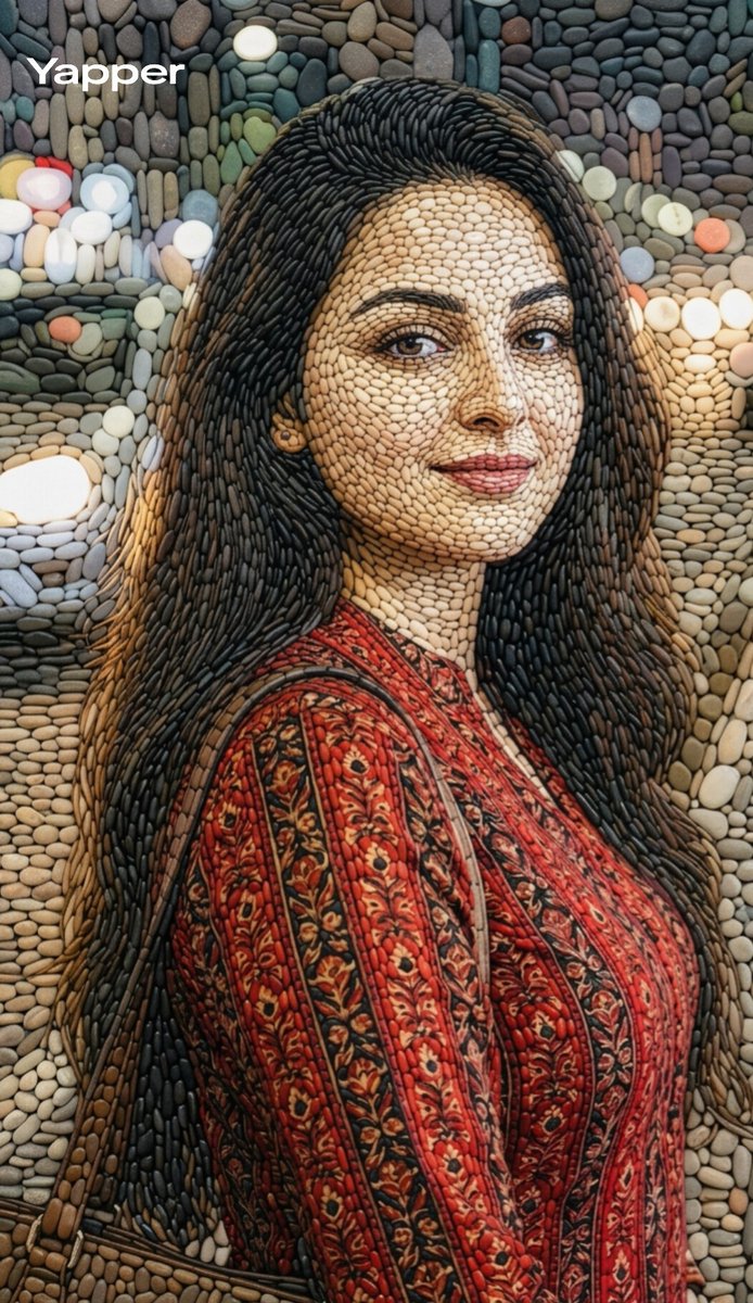 Pebble mosaic portrait of a beautiful woman